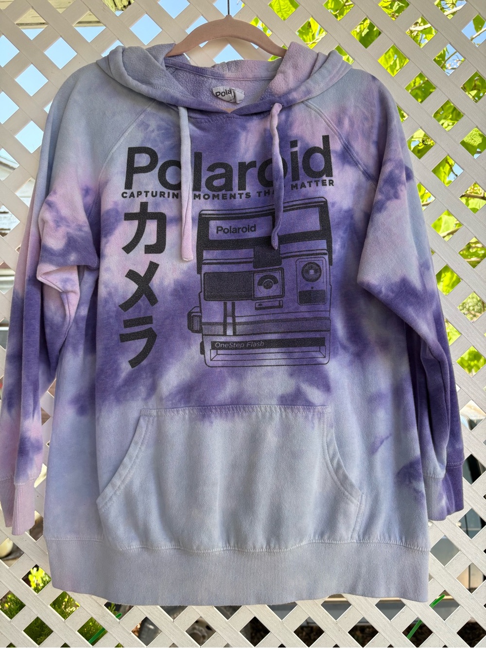 Polaroid Tie-Dye Hoodie in Lavender Pink and Blue